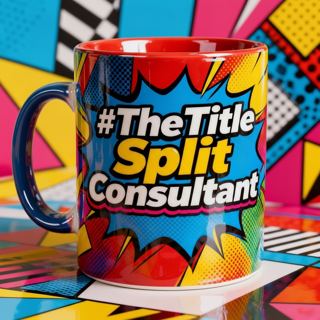 The Title Split Consultant branded mug used as the main brand styling reference